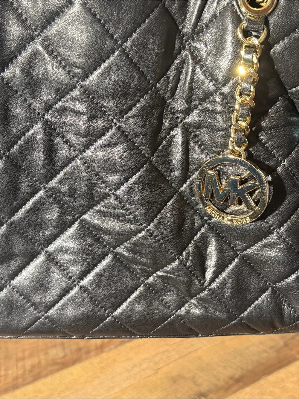 Michael Kors Black Quilted Leather Chain Tote Shoulder Bag Large